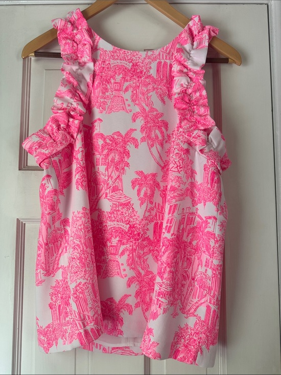Lilly Pulitzer Tops - Lilly Pulitzer Neon Pink Tropical Ruffle Tank